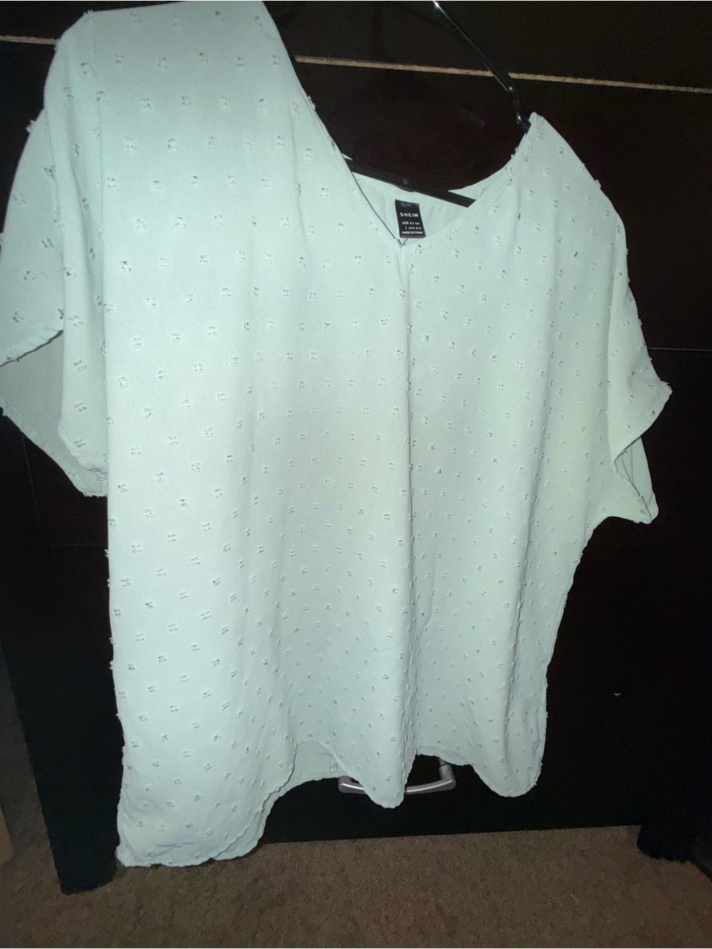 SHEIN White Eyelet V-Neck Short Sleeve Top